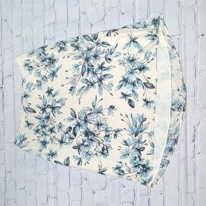 ⭐Loft Womens Skirt 100% Silk Blue Cream Floral High Low Feminine Girly Pastel 10